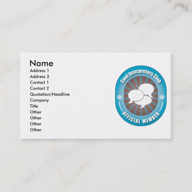 Kall tolkareklubb visitkort (Framsida)