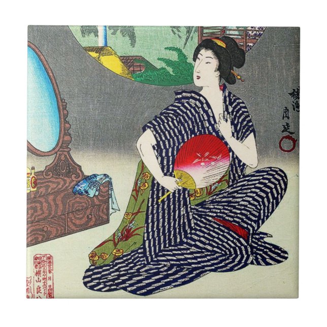 Kall traditionell japansk woodprintgeishakonst kakelplatta (Framsidan)