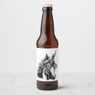 Kall unicorn med regnbågesolglasögon ölflaska etikett