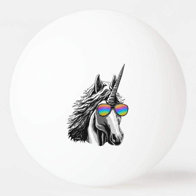 Kall unicorn med regnbågesolglasögon pingisboll (Framsidan)