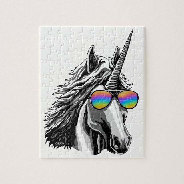 Kall unicorn med regnbågesolglasögon pussel (Vertikal)