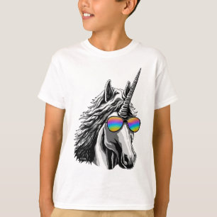 Kall unicorn med regnbågesolglasögon t shirt
