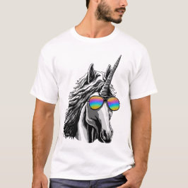 Kall unicorn med regnbågesolglasögon t-shirt