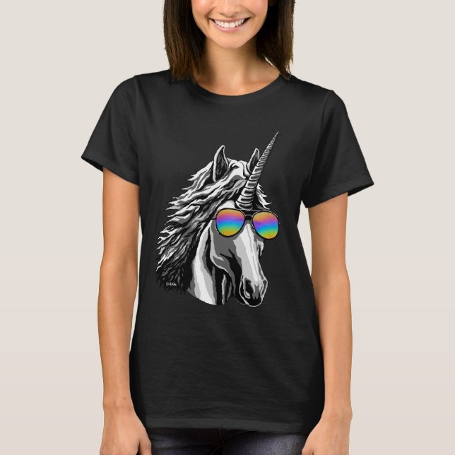 Kall unicorn med regnbågesolglasögon tröja (Framsida)