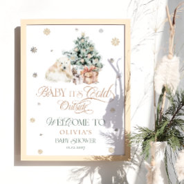 Kall utanför den akuta Polarna Bear Baby Shower Vä Poster