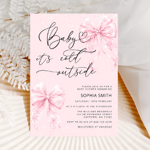 Kall utanför Eleganten Rosa Bows Girl Baby Shower Inbjudningar