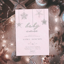 Kall utanför Glitter Snöflingor Rosa Baby Shower Inbjudningar