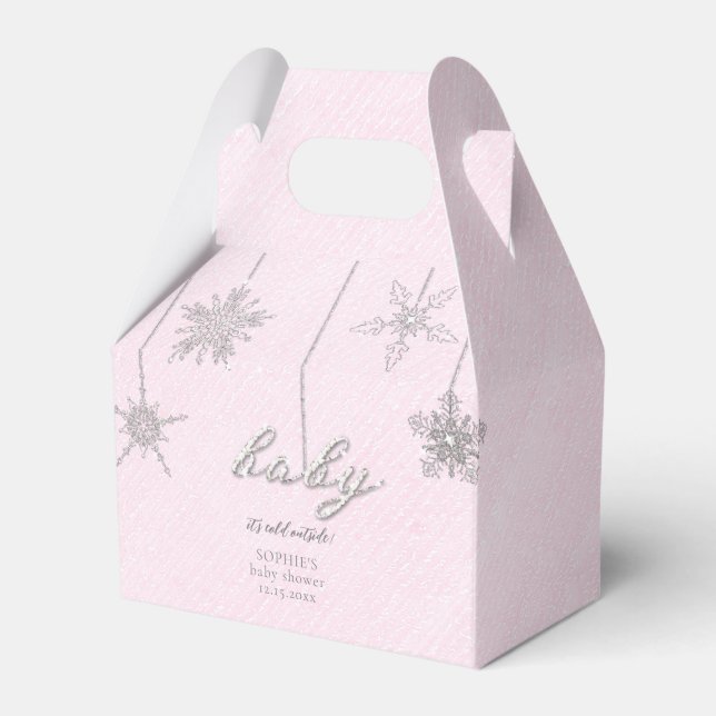 Kall utanför Glitter Snöflingor Rosa Baby Shower Presentaskar (Framsidan Sidan)