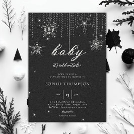 Kall utanför Glitter Snowflake Neutralt Baby Showe Inbjudningar