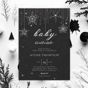 Kall utanför Glitter Snowflake Neutralt Baby Showe Inbjudningar