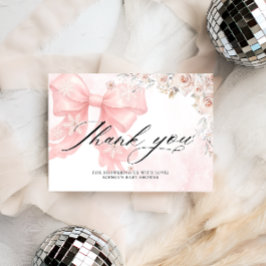 Kall utanför Rosa Bow Baby Shower Tack Kort