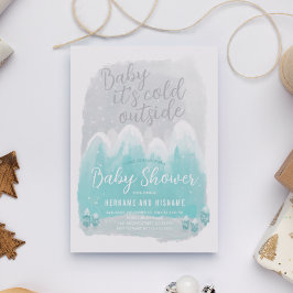 Kall utanför Snö-bergen Blue Baby Shower Inbjudningar