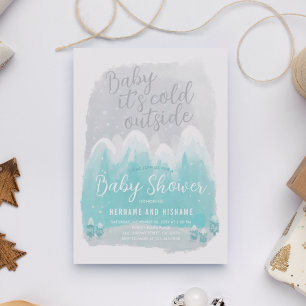 Kall utanför Snö-bergen Blue Baby Shower Inbjudningar