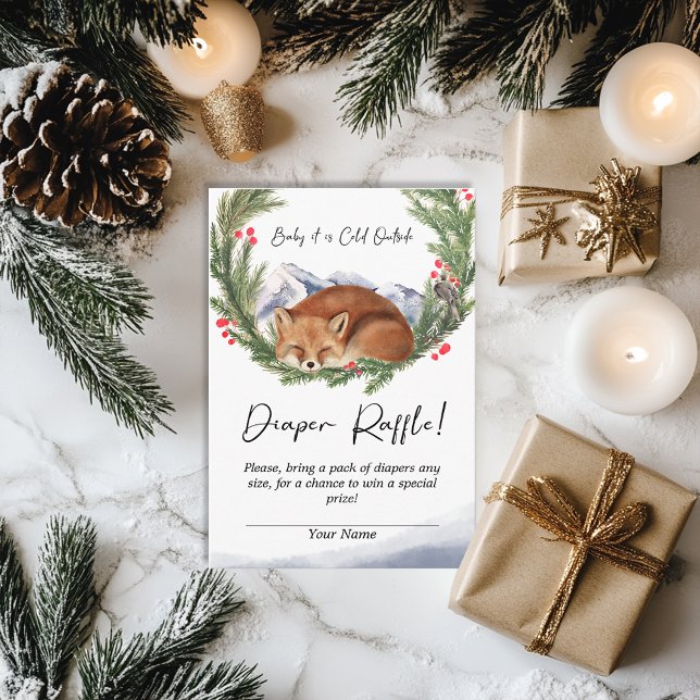 Kall utanför träbetesfox Winter Diaper Raffle Tilläggskort (Cold Outside Woodland Fox Winter Diaper Raffle Enclosure Card)