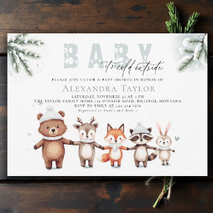 Kall utanför trädbeklädnadsdjur Vinter Baby Shower Inbjudningar