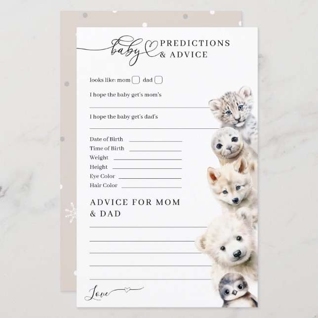 Kall utanför vinterdjuren Baby Shower-spel (Fram/baksida)