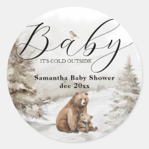 Kall utanför Winter Forest Neutralt Baby Shower Runt Klistermärke