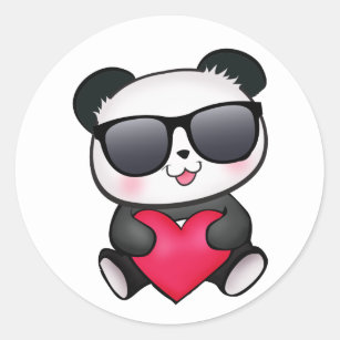 Kall valentin för Pandabjörnsolglasögon hjärta för Runt Klistermärke