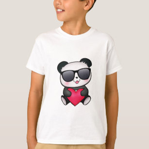 Kall valentin för Pandabjörnsolglasögon hjärta för T Shirt