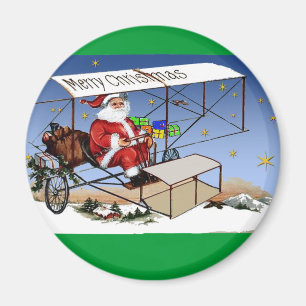 Kall vintageBiplanejultomten Magnet