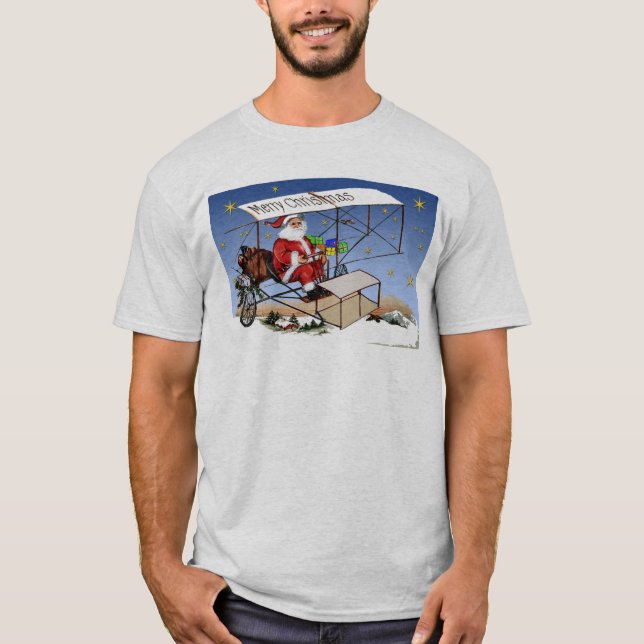 Kall vintageBiplanejultomten Tee Shirt (Framsida)