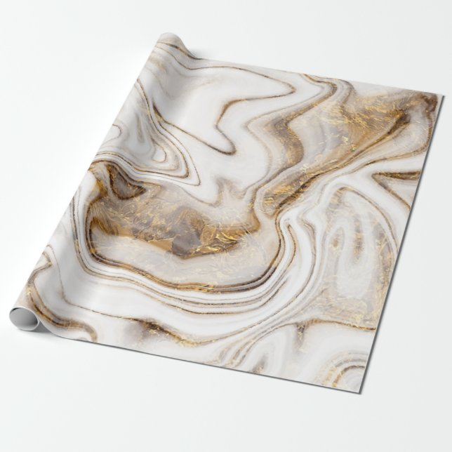 Kall vit guldmarmorerad texturwrappling presentpapper (Utrullad)