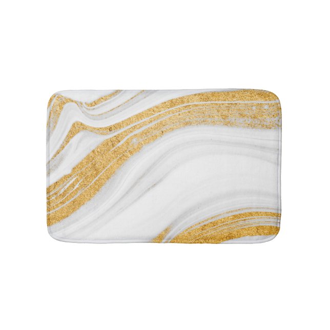 Kall vit marmor guld glitter badrumsmatta (Framsidan)
