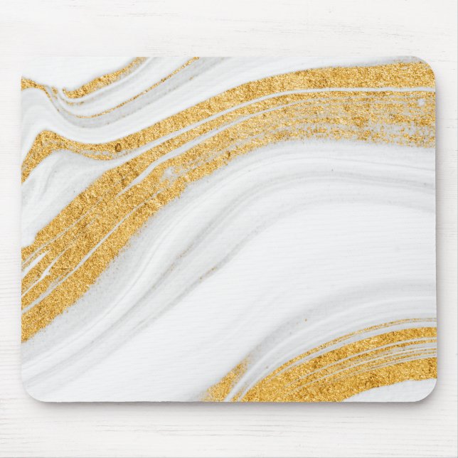 Kall vit marmor guld glitter musmatta (Framsidan)
