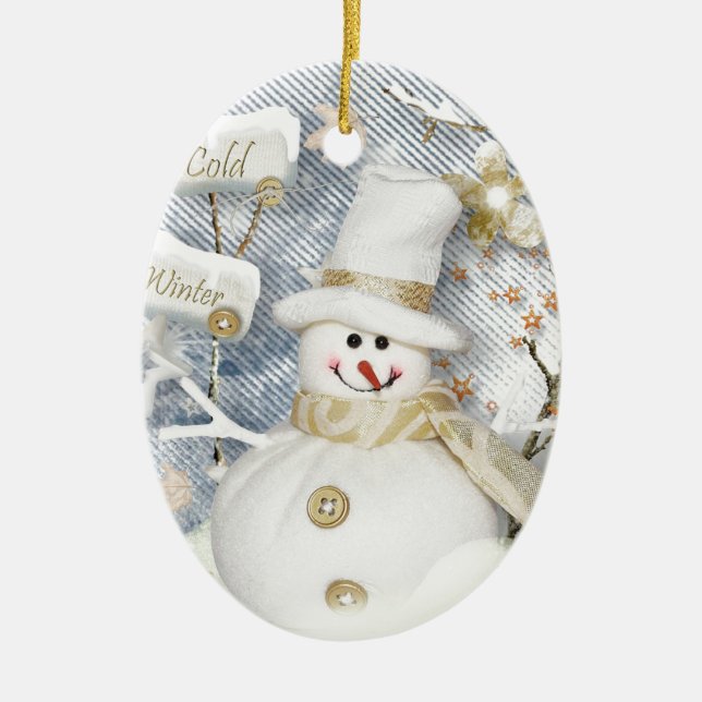 Kall Winter Snögubbe Julgransprydnad Keramik (Framsidan)