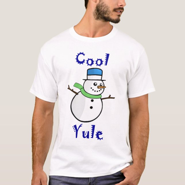 Kall Yule snögubbe i blåtttop hat Tee Shirt (Framsida)
