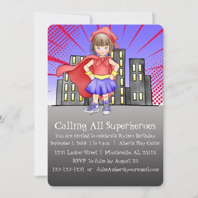 Kalla alla Superheroes födelsedag Inbjudningar (Framsida)