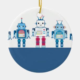 Kalla blått och röda robotnoveltygåvor julgransprydnad keramik