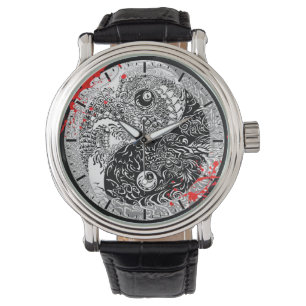 Kalla blodsplatterYin Yang drakar tatuerar konst Armbandsur