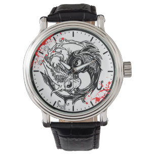 Kalla blodsplatterYin Yang Koi fiskar tatuerar Armbandsur