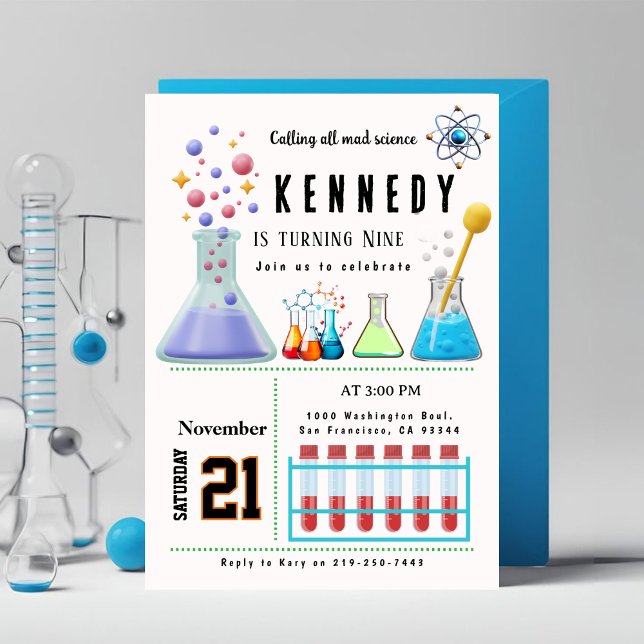 KALLA MAD SCIENCE Party Birthday Inbjudningar (Skapare uppladdad)