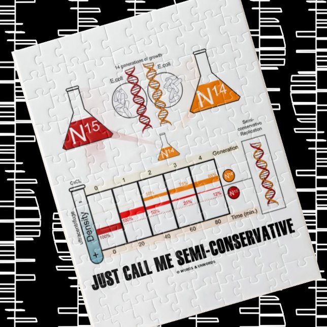 Kalla mig molekylär biologi i halvKonservativ Pussel (Biology humor is alive and well on this jigsaw puzzle featuring the Meselson & Stahl experiment)