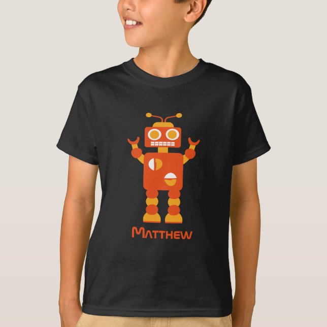 Kalla moderna orange robotpersonligpojkar tee (Framsida)