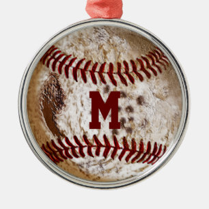 Kalla Monogrammed baseballprydnadar Julgransprydnad Metall
