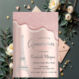 Kalla silverglitterdroppar, Eiffeltornet Quinceañe Inbjudningar