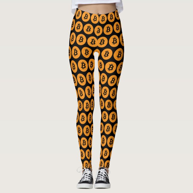 Kalla svart Bitcoin Cryptocurrency myntar Leggings (Framsida)