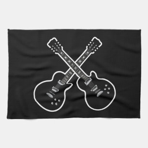 Kalla svart- & vitgitarrer kökshandduk