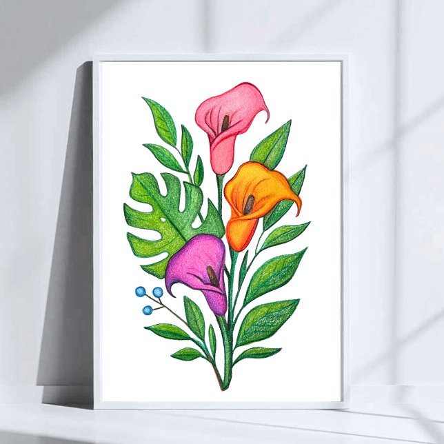 Kallaliljor Blommig Teckning Med Färgpenna Poster (Skapare uppladdad)