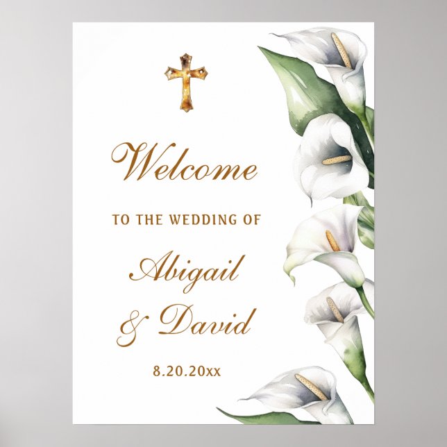 Kallaliljor religiös välkomsthälsning för bröllop poster (Framsidan)