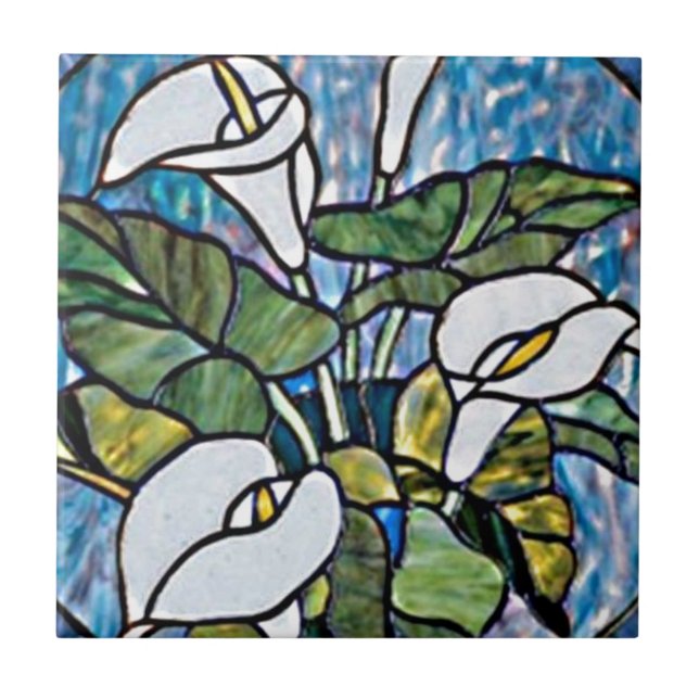 Kallaliljor Stained Glass-utseende Kakelplatta (Framsidan)