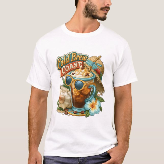 Kallbryggd kust strand iskaffe t shirt (Framsida)