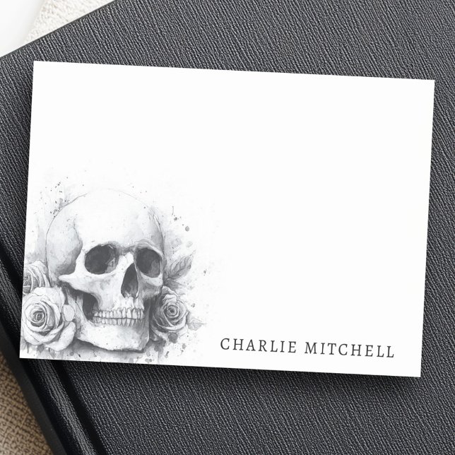 Kalle med rosor akvarellmålning post-it block (Skull with roses watercolor painting post-it notes)