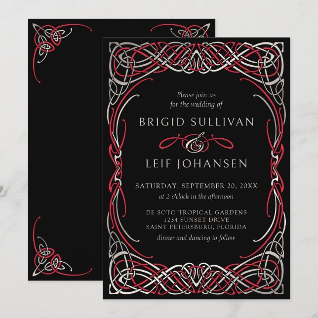 Kallelse till bröllop med keltiskt kalligrafi inbjudningar (Fram/baksida)