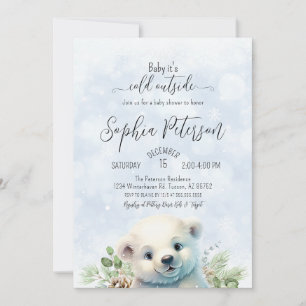 Kallet Bear med vinter-Polar utanför Blue Baby Sho Inbjudningar
