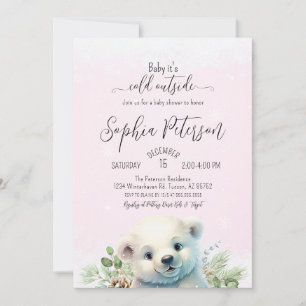 Kallet Bear-Polar utanför Rosa Babykläder Inbjudningar