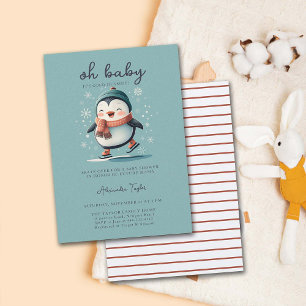 Kallet Cute Penguin Skates utanför Söt babyskor Inbjudningar